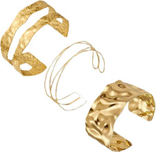 3PCS Gold Chunky Cuff Bracelets  Irregular Wide Open Bangle Set for Women