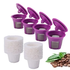 4 Pack Reusable K Cup Coffee Pods with 100 Count Disposable Coffee Paper Filt...