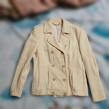 USED OLD GUCCI DOUBLE-BREASTED WOOL GABARDINE JACKET, IVORY, SIZE 42 GOOD