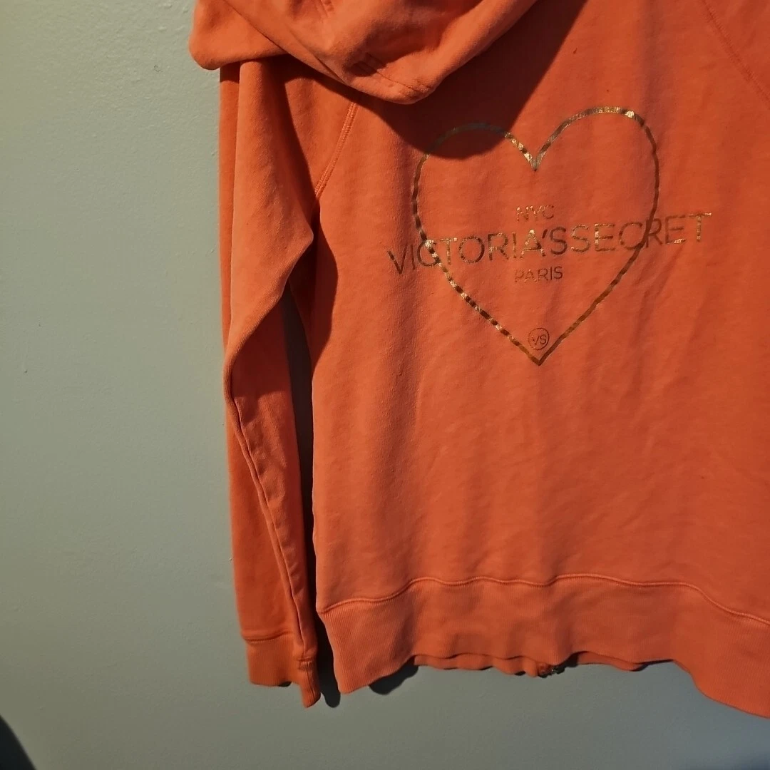 UNDERCOVER Felpa con cappuccio VICTORIA'S SECRET rosa logo cuore piccolo cerniera intera