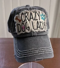 Crazy Dog Lady Distressed Vintage Look Baseball Cap  hat Gray Adjustable