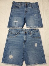 Girls Distressed Stretch Midi Jean Shorts - Cat  Jack Med Wash LOT 2 XXL EUC