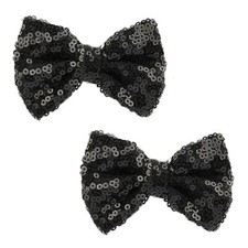 Love Fairy 3-Inch Glitter Bow Hairpin - Sparkling Sequin Bow Tie Hair Black