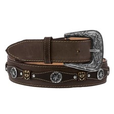 Western Belt Handmade Genuine Leather Concho Removable Buckle Studded Soft Brown