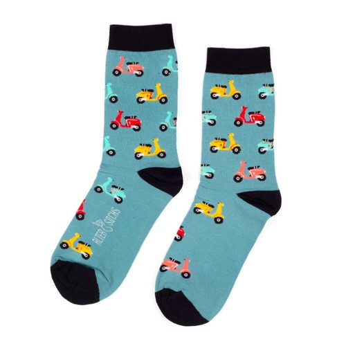 Roller Socken (1 Paar) Unisex - Größe: UK 3,5-10 (mit Etikett) Moped Print - Bild 1 von 2