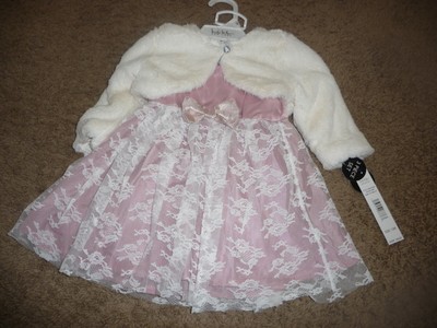 NEW NWT Nicole Miller girls size 12 months formal dress and fur shrug set PRETTY