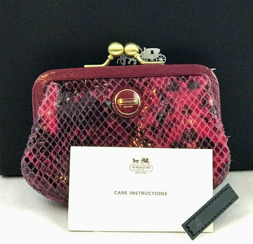 New Coach Signature Raspberry Pink Snakeskin Framed Kisslock