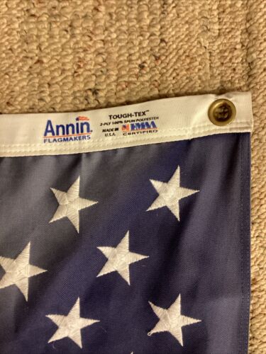American Flag Vintage Annin 50 Star Polyester 61” X 35” Faded Tough Tex - Picture 7 of 8