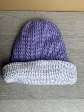 Kids Beanie Toboggan Crochet hand made purple white snow Hat soft adult