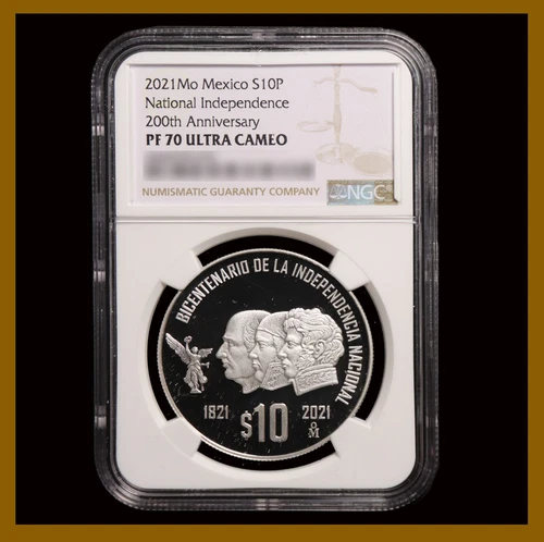 Mexico 10 Pesos Silver Coin, 2021 National 200 Independence NGC MS 70