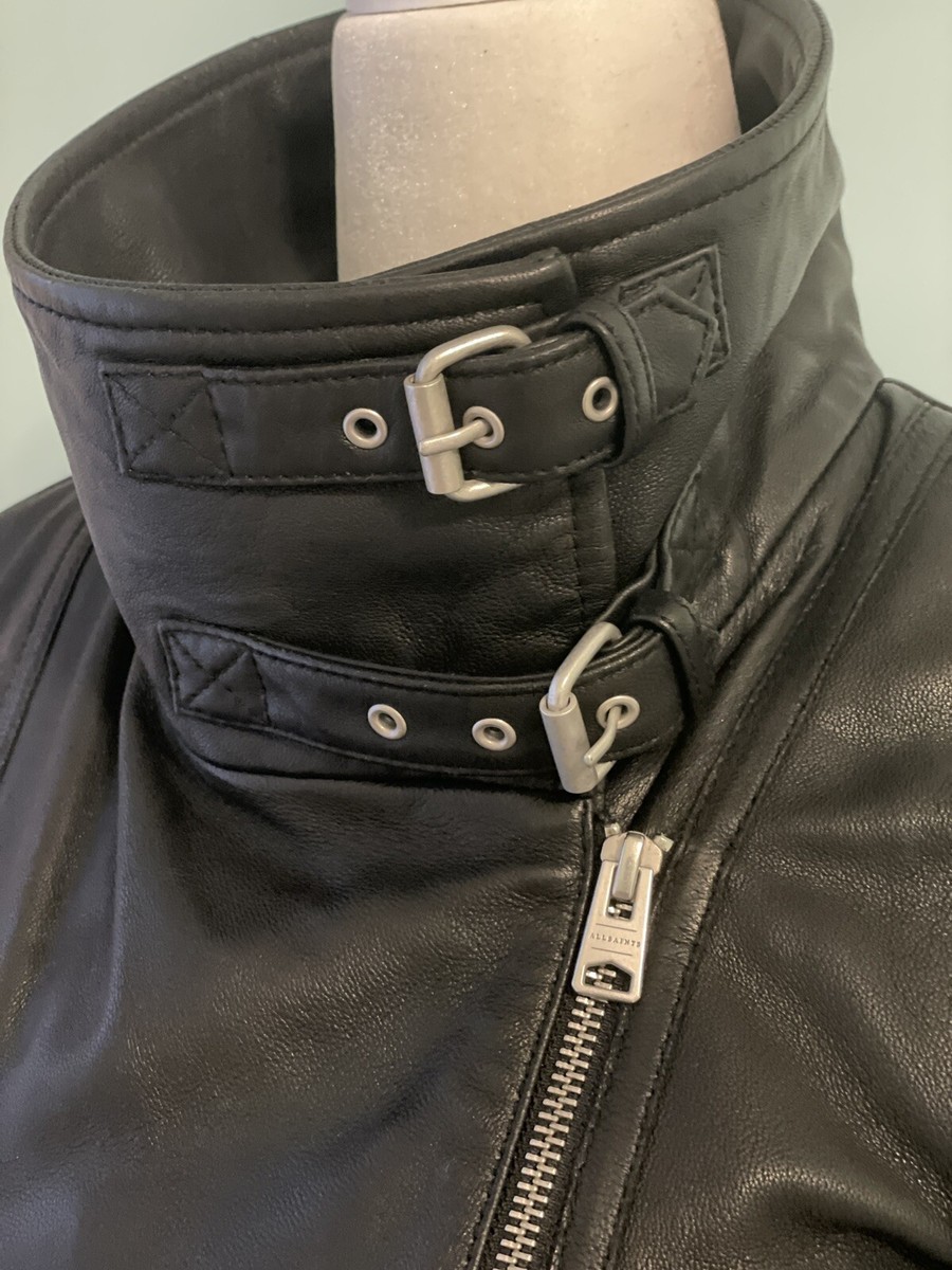 ALL SAINTS BALES BLACK LEATHER BIKER JACKET US Size 4 Preowned