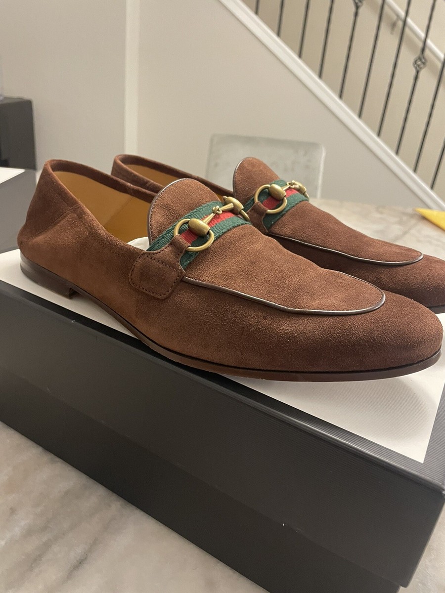 GUCCI BRIXTON Horsebit Suede Web Loafer Brown Size 10.5UK | eBay
