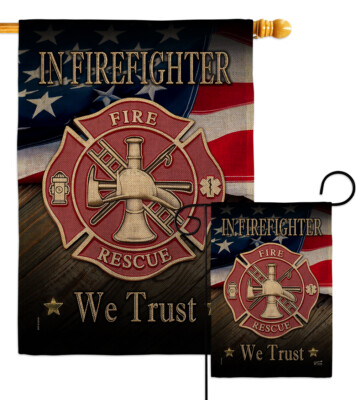 Firefighter We trust Burlap Garden Flag Firefrighter Armed Forces House Banner