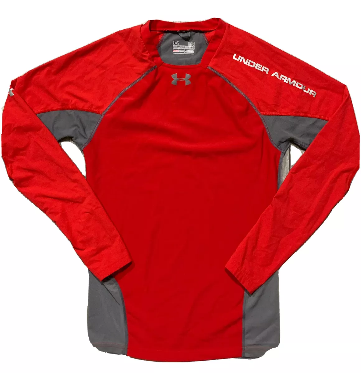 Under Armour Mens Large Compression Shirt Long Sleeve Red HeatGear