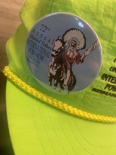 Neon Green 22nd Annual United Tribes International POW-WOW Trucker Hat With Pin - Picture 4 of 12