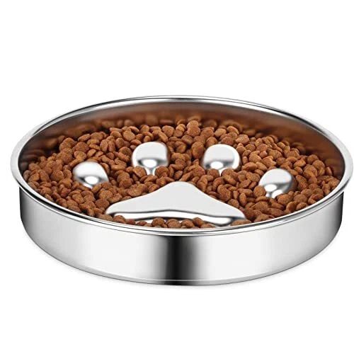 AIPERRO 304 Stainless Steel Slow Feeder Dog Bowls Metal Dog Food