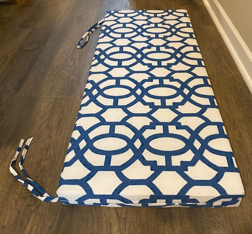 Pillow Perfect Outdoor / Indoor Nunu Geo Bench / Swing Cushion 48 x 18, Ink Blue - Picture 15 of 24