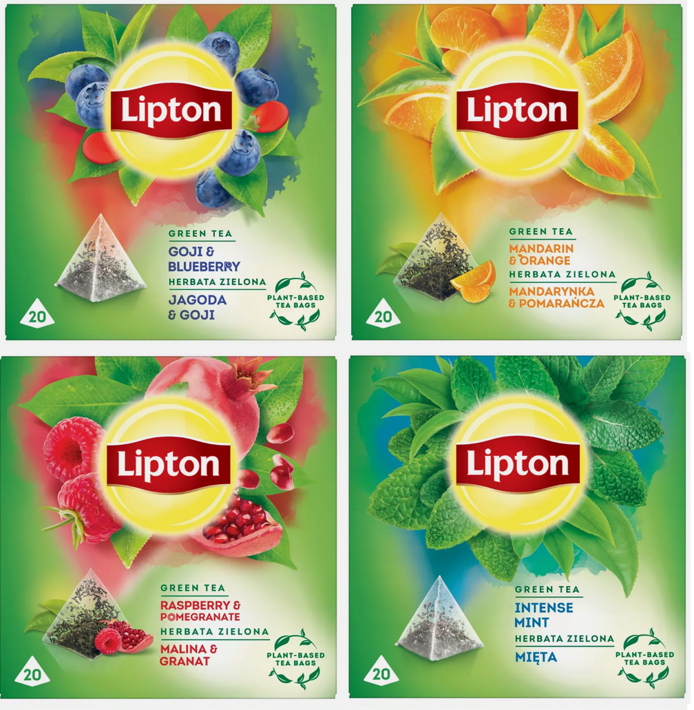 LIPTON GREEN TEA - MIX - 4x20 PYRAMID BAGS - NATURAL MINT ORANGE