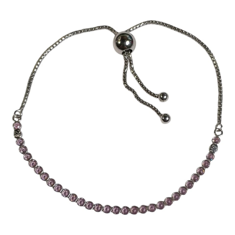 Pulsera deslizante de plata de ley de Pandora - Circonita cúbica rosa - 22,5 cm (usada) Foto 2 de 4