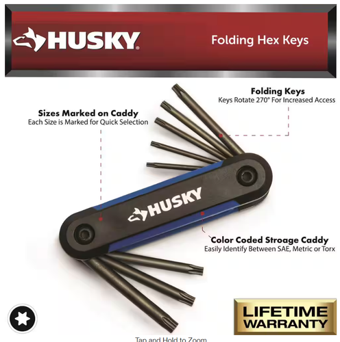 NEW Husky 149798 SAE/Metric & Torx Folding Hex Key Set (3-Piece) - Picture 3 of 8