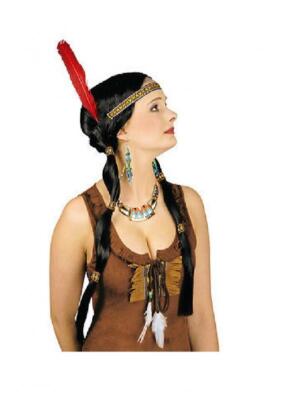 Perücke Langhaar Indianerin Sioux Apache Kleid Weste Kostüm Tasche Indianer Hut