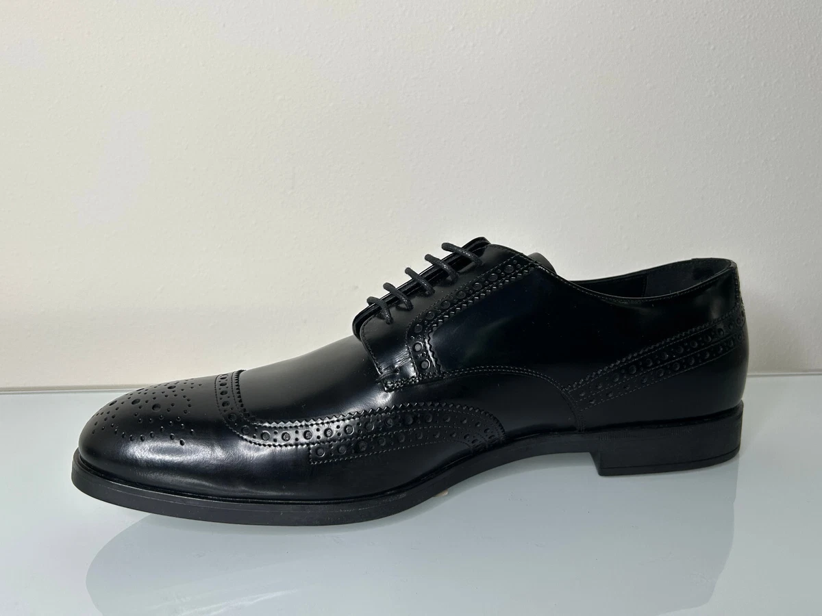 PRADA 2EC124 BLACK POLISHED LEATHER POINTED TOE LACE UP LOGO OXFORDS 11 US 12 Black Brushed leather lace-up shoes | PRADA - United States main image 3