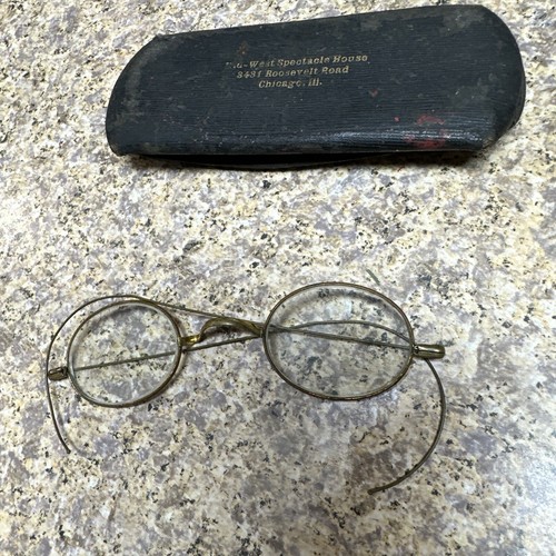 Grannies' Antique Gold Wire Frame Glasses, Original Case, Diopter ? 1930’s