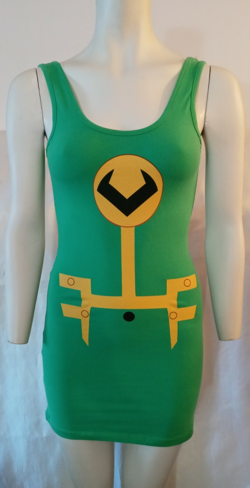 Tank Top Women's S size, Pullover green color Loki Symbols Yellow color, Marvel-image