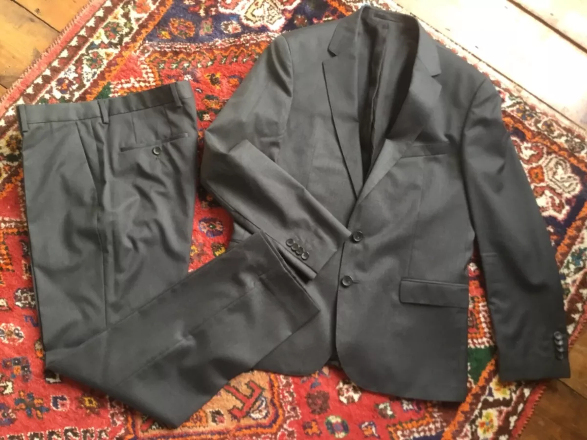 Hugo Boss Guabello Super 120 Dark Grey Suit Jacket UK 50 40 Trousers 48C 38C