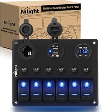 Nilight 6 Gang ON Off Rocker Switch Panel 12V Voltmeter Dual USB Charger
