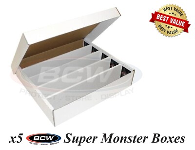 5 BCW Super Monster Boxes Trading Card / Slab Storage / Shipping Box 5000 Count