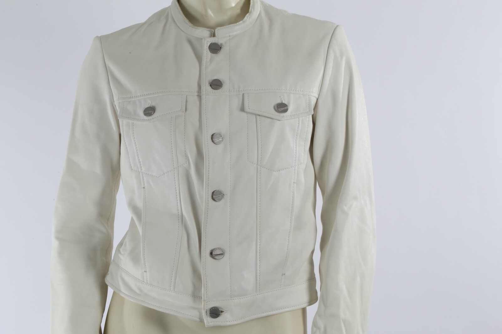LAMARQUE White Leather Button Down Pocket Jacket … - image 2