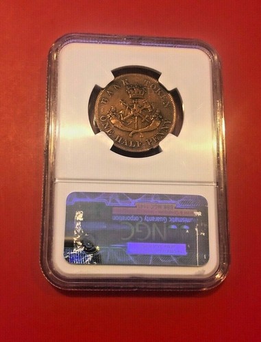 1857 CANADA PC-5D 1/2 C BANK OF UPPER CANADA TOKEN NGC XF DETAILS - Picture 2 of 2