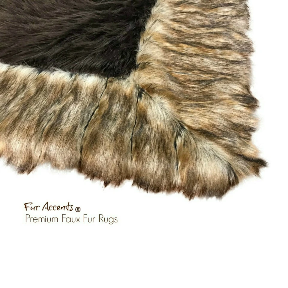 Brown Bedspread, Ribbed Fox Border, Throw Blanket, Soft Faux Fur, Minky Lining - Image 3 of 4