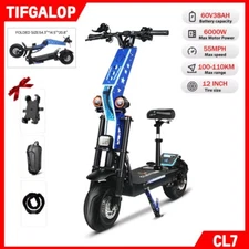 6000W Dual Motor Electric Scooter 12" Road Tires 60V 38Ah 55mph 65Mile Range