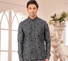 3 Pc Indian Mens Wear Designer Traditional Embroidered Kurta Payjama Jacket Set