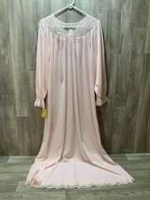 Vintage Shadowline Size Medium Nightgown Long Sleeve Pink Nylon Gown NWT
