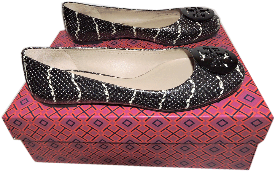 Tory Burch Reva Ballerina Flats Snake Print Leather Ballet Ballet Ballet shoes Black 10.5 0a39ca Tory Burch Reva Ballerina Flats Snake Print Leather Ballet Ballet Ballet shoes Black 10.5 0a39ca