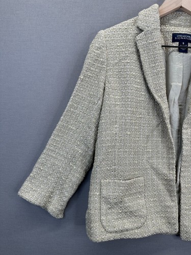 Jones New York Womens Beige Jacket Blazer Checker Long Sleeve Size 8 - Picture 6 of 11