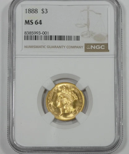 1888 $3 Indian Princess Head GOLD Piece CERTIFIED NGC MS 64