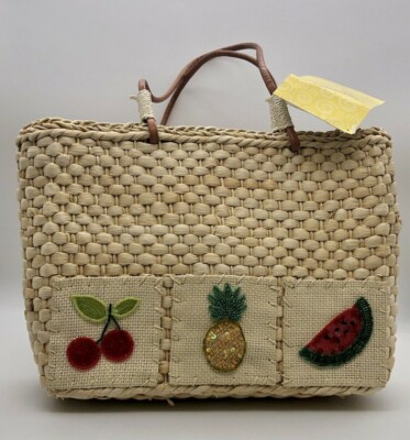 Women's Corn Husk Straw Handbag/Tote with Fruit, NWT, Fully Lined