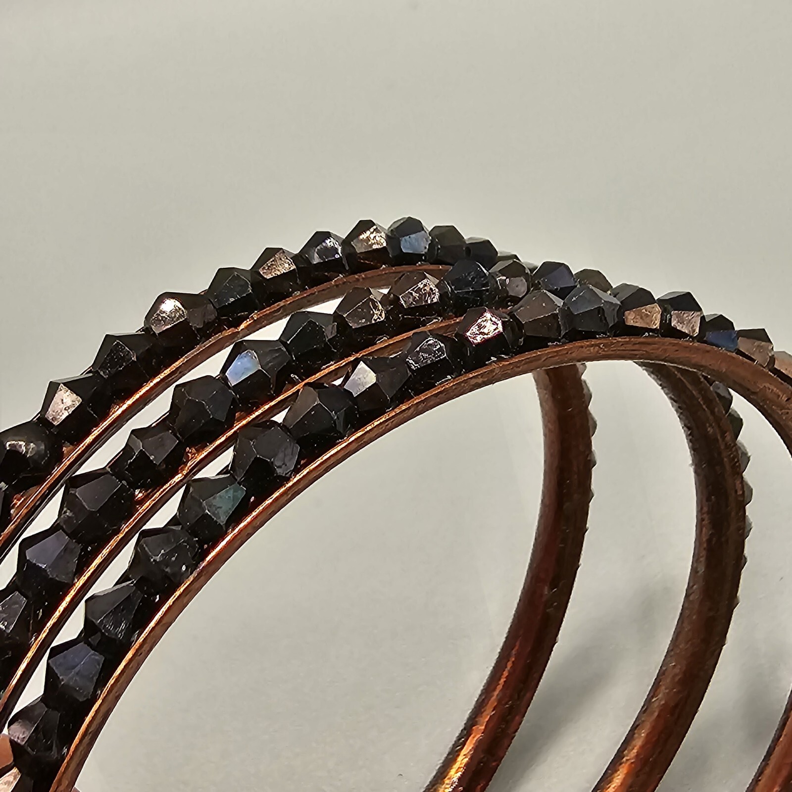 Stackable Bangle Trio (3) Copper Tone Black Rhine… - image 4