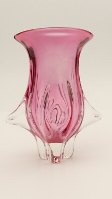 pink 50er 60er Kristall Glas Vase MODERNIST czech crystal glass DESIGN Vintage
