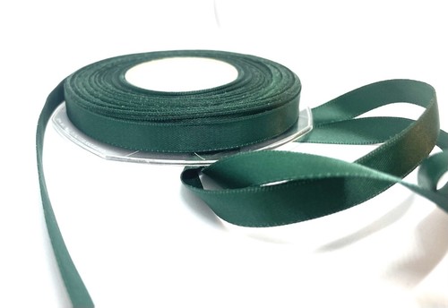 Fir Green Double Satin Ribbon 10mm 3/8” Per 2 Mtrs Woven Edge Poly Panda - Picture 2 of 5