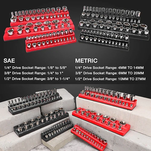 6pc/3pc Magnetic Socket Organizer Storage Holder 1/4" 3/8" 1/2" Drive SAE Metric - Picture 4 of 15