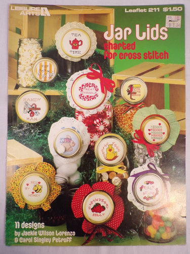 Leisure Arts Jar Lids 11 Designs Leaflet 211 Cross Stitch Pattern