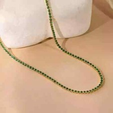 10Ct Round Cut Lab Created Green Emerald Diamond Tennis Necklace 14K Gold Plated