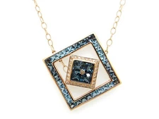 Bellari 14k Rose Gold 10ct Princess Cut Blue Topaz Diamond Square Halo Necklace