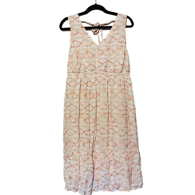 NWT Isabel Maternity Orange Cream Tie Dye Sleeveless Midi Dress Ruffle Hem Lined