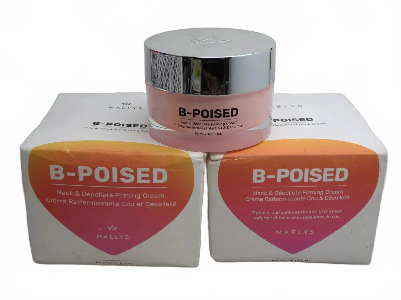 MAELYS B-POISED NECK & DECOLLETE FIRMING CREAM 1.7 OZ BOXED LOT OF 2 EXP: 2026